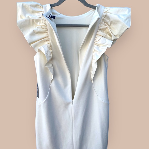 NWT Express Cream Dramatic Ruffle Sleeve Lined Sheath Dress, Bridal Show… - Picture 7 of 9